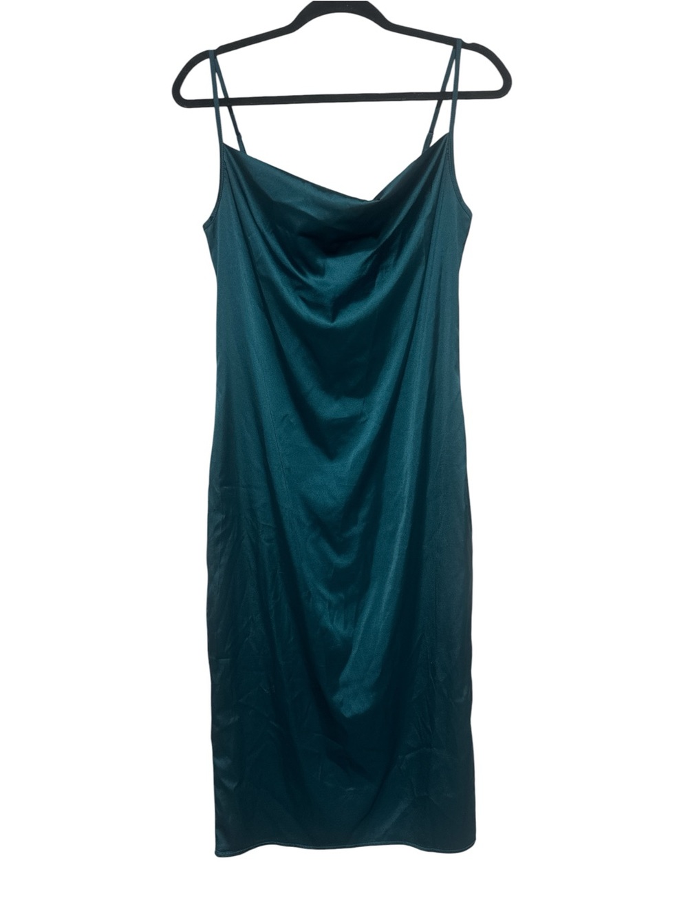 xxxiticat Teal Satin Cowl Neck Slip Dress – Size Small